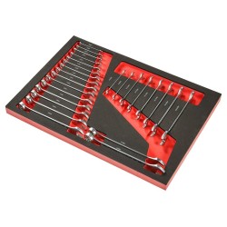 Complete werkplaatsinrichting, gevulde gereedschapskast, werkbank + hoekstuk met hardhouten werkblad, 223 x 200 cm