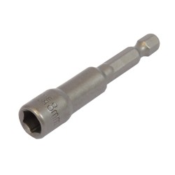 Dop bit adapter 1/4" sleutelwijdte 8 mm. lengte  65 mm. - magnetische adapter voor boormachine