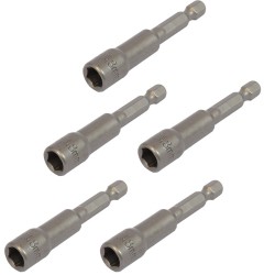 Set van 5 dop bit adapters 1/4" sleutelwijdte 8 mm. lengte  65 mm. - magnetische adapter voor boormachine