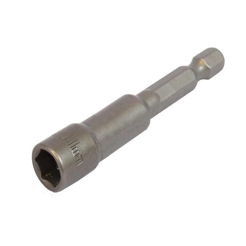 Dop bit adapter 1/4" sleutelwijdte 11 mm. lengte 65 mm. - magnetische adapter voor boormachine