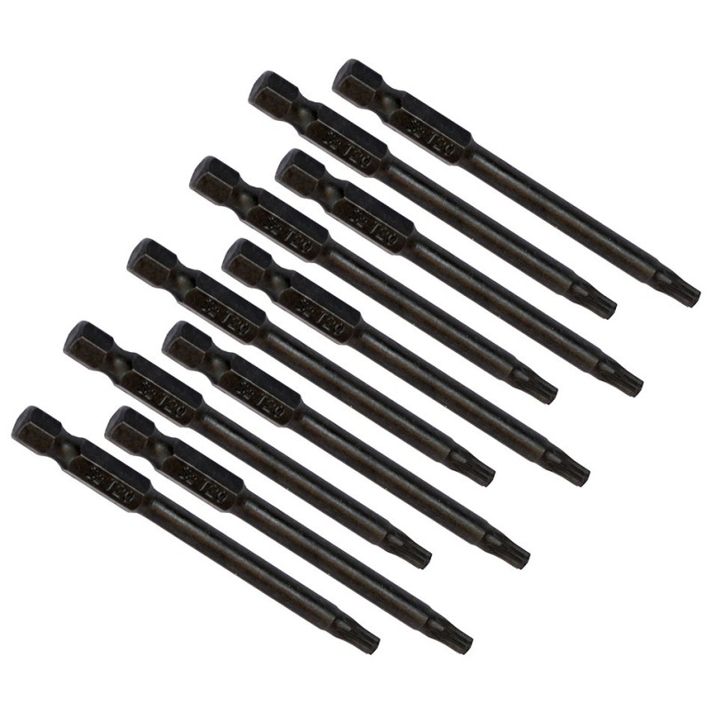 Set van 10 magnetische torx bits T 20  van gehard gereedschapsstaal - 1/4 “- lengte 75 mm.