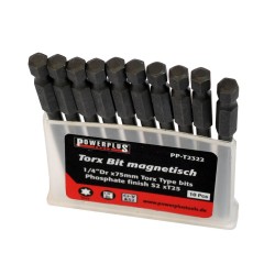 Set van 10 magnetische torx bits T 25  van gehard gereedschapsstaal - 1/4 “- lengte 75 mm.