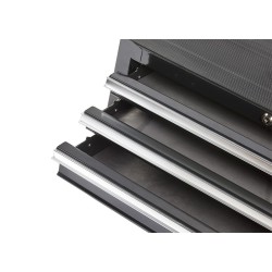 Werkbank zwart 200 cm met zinken werkblad en gereedschapskist