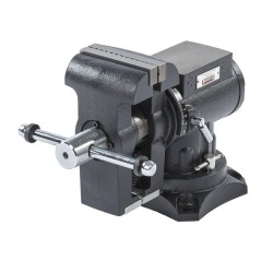 Multifunctionele bankschroef 125 mm. draaibare uitvoering met aambeeld en 2 buizenklemmen