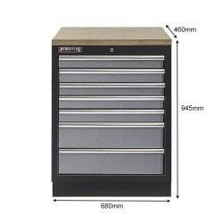 Werkplaatskast met zeven laden / werkbank met hardhouten werkblad - 68 x 46 x 94,8  cm