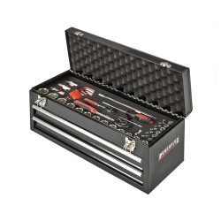 Gereedschapskist zwart, gevuld met 84 delen gereedschap in foam inleg