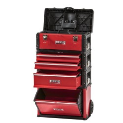 Verrijdbare gereedschapstrolley rood 4 delig met stapelbare gereedschapskisten