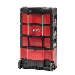 Verrijdbare gereedschapstrolley rood 4 delig met stapelbare gereedschapskisten
