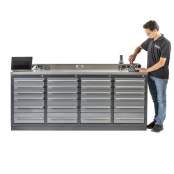 Professionele werkbank – montagetafel 215 x 70 x 95 cm. met 24 laden