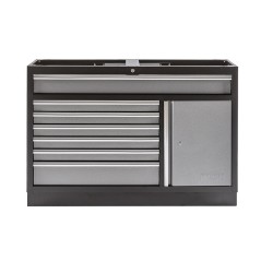 Werkplaatskast / werkbank met 7 laden + draaideurkast met hardhouten werkblad - 136 x 46 x 94,8 cm