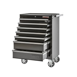 Gevulde gereedschapswagen zwart, 5 laden gevuld met gereedschap in foam inleg