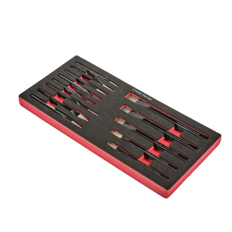 Beitel – centerpons en pendrijver set – 13 delen in soft foam module