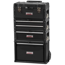 Verrijdbare gereedschapstrolley  - gereedschapskoffer van metaal en kunststof - zwart 4 delig met stapelbare gereedschapskisten