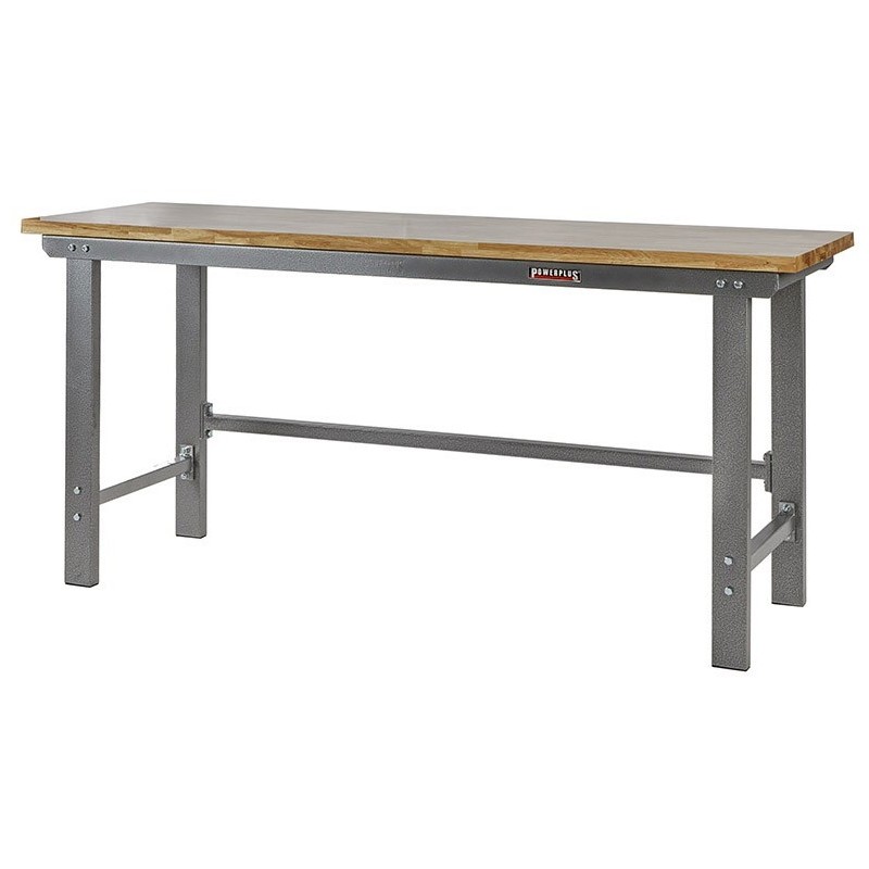 Werkbank grijs 200 cm met hardhouten blad - open model