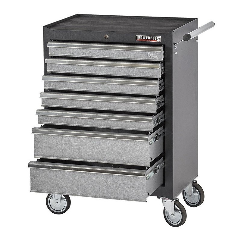 Gereedschapswagen grijs/antraciet, 5 laden gevuld met gereedschap in foam inleg