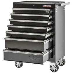 Gevulde gereedschapswagen zwart, 5 laden gevuld met gereedschap in foam inleg