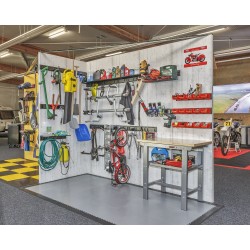 Wand opbergsysteem - 15 kunststof magazijnbakken 16 x 10 x 7,5 cm. + 3 metalen ophangstrippen 61 x 10 cm.