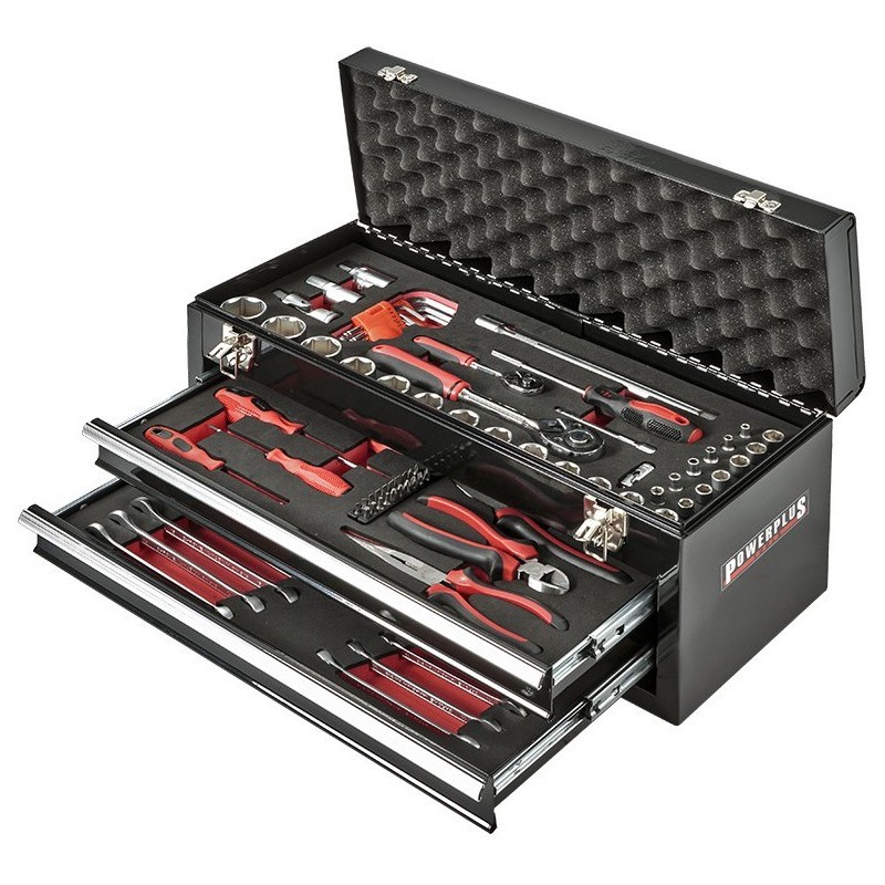 Gereedschapskist zwart, gevuld met 84 delen gereedschap in foam inleg