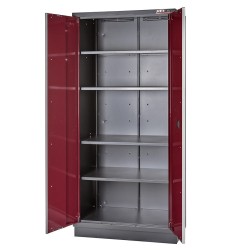 Complete werkplaatsinrichting, werkbank houten blad, gereedschapskast, gereedschapsbord, 4 x hangkast,12 laden, 379,5 x 200 cm