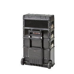 Verrijdbare gereedschapstrolley  - gereedschapskoffer van metaal en kunststof - zwart 4 delig met stapelbare gereedschapskisten