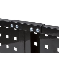 Werkbank grijs 200 cm met hardhouten blad en zwart gereedschapsbord