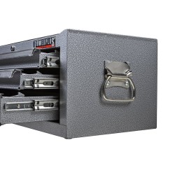 Werkbank grijs 150 cm met hardhouten blad en gereedschapskist grijs