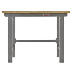 Werkbank grijs 120 cm met hardhouten blad en gereedschapswagen