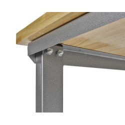 Werkbank hoekopstelling - Hoek werkbank 310 cm lang grijs met hardhouten blad en 2 gereedschapswagens