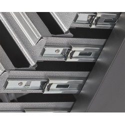 Werkbank hoekopstelling - Hoek werkbank 310 cm lang grijs met hardhouten blad en 2 gereedschapswagens