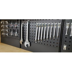 Complete werkplaatsinrichting mat zwart, werkbank + hardhouten blad, gereedschapskast, 6 laden, 288 x 200 cm