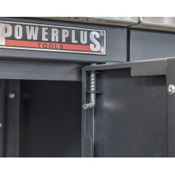 Complete werkplaatsinrichting mat zwart, werkbank + hardhouten blad, gereedschapskast, 6 laden, 288 x 200 cm