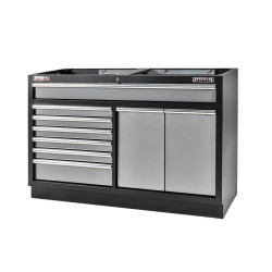 Werkplaatskast 136 cm breed met 7 laden, afvalbak en magazijnbakjes