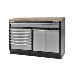 Werkplaatskast 136 cm breed met 7 laden, afvalbak en magazijnbakjes