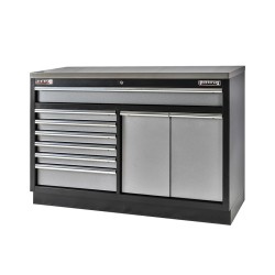 Werkplaatskast 136 cm breed met 7 laden, afvalbak en magazijnbakjes