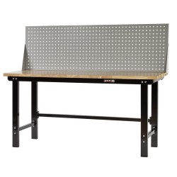 Werkbank zwart 200 cm met hardhouten blad en gereedschapsbord