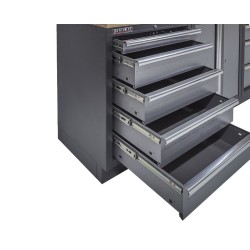 Werkbankset met hardhouten werkblad, gereedschapsbord matzwart, werkplaatsinrichting, 9 laden - 264 x 46 x 94,6 cm