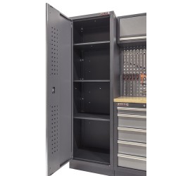 Werkbankset met hardhouten werkblad, gereedschapsbord matzwart, werkplaatsinrichting, 9 laden - 264 x 46 x 94,6 cm
