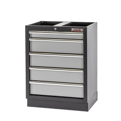 Werkbank set met hardhouten blad, gereedschapskast, gereedschapsbord matzwart - 5 laden - 136 x 46 x 94,5 / 199,5 cm