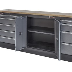 Werkbank set, gereedschapswand matzwart, 3 x hangkast en 11 laden - 204 x 46 x 200 cm werkplaatsinrichting