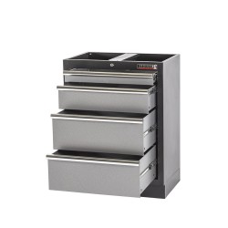 Werkbank set met MDF werkblad met RVS plaat omkleed, gereedschapsbord matzwart - 9 laden - 204 x 46 x 94,6 cm