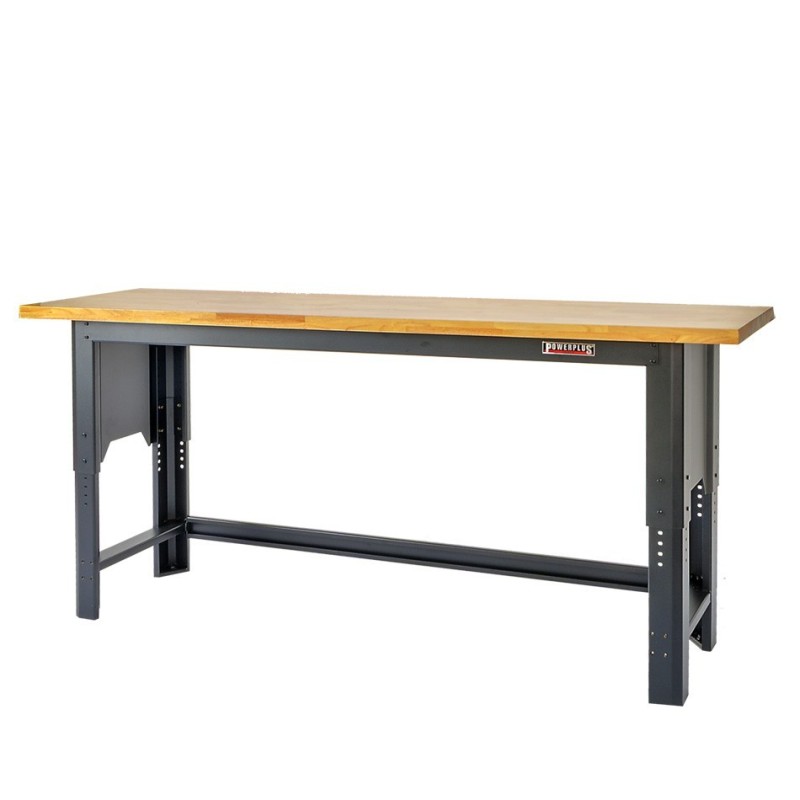 In hoogte verstelbare werkbank 200 cm. met lakschade