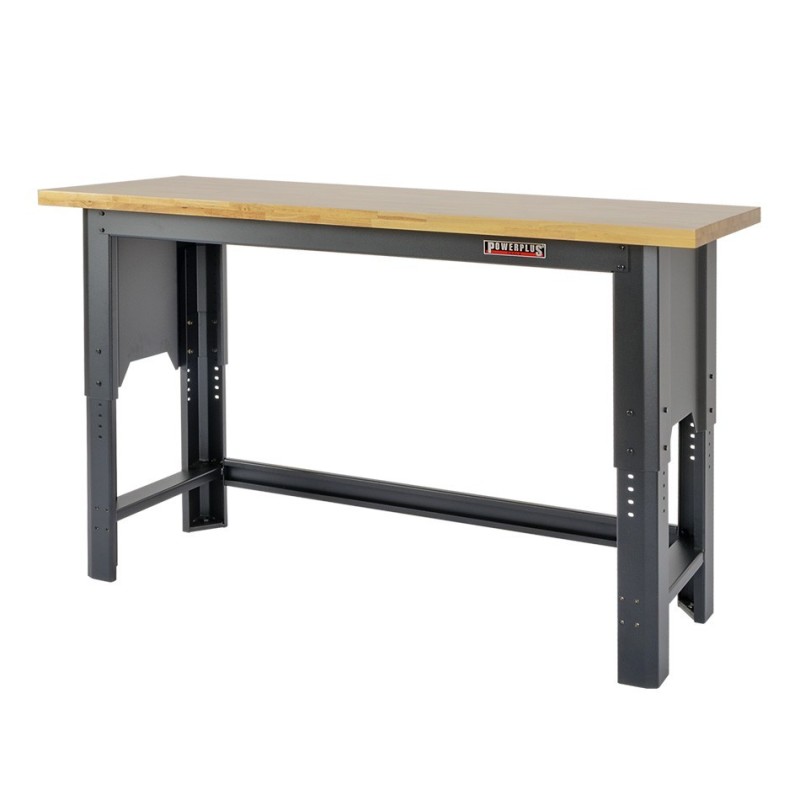 In hoogte verstelbare werkbank 150 cm. met lakschade.