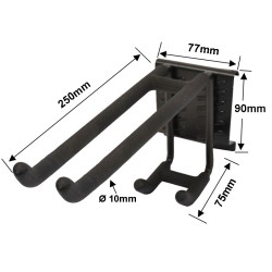 Tweevoudige dubbele wandhaak 25 x 5 cm. – tuingereedschap haak – gereedschap ophangen