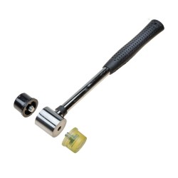 Hamer met verwisselbare kunststof koppen – uitdeukhamer met stalen steel.