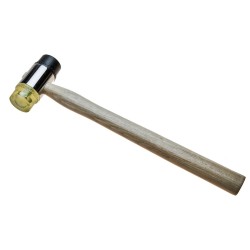 Hamer met verwisselbare kunststof koppen – uitdeukhamer met houten steel.