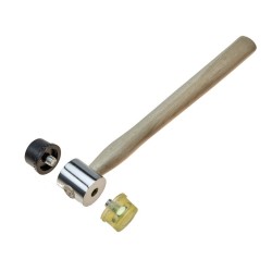 Hamer met verwisselbare kunststof koppen – uitdeukhamer met houten steel.