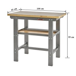 Werkbank 100 cm met hardhouten blad - grijs