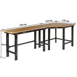 Werkbank hoekopstelling - Hoek werkbank 260 cm lang zwart met hardhouten blad