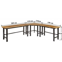 Werkbank hoekopstelling - Hoek werkbank 310 cm x 260 cm zwart met hardhouten blad