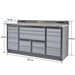 Professionele werkbank – montagetafel 183 x 70 x 95 cm. met 17 laden